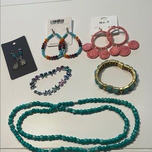 Turquoise Beaded Necklace 3 NEW earrings & 2 bracelets BUNDLE AS IS